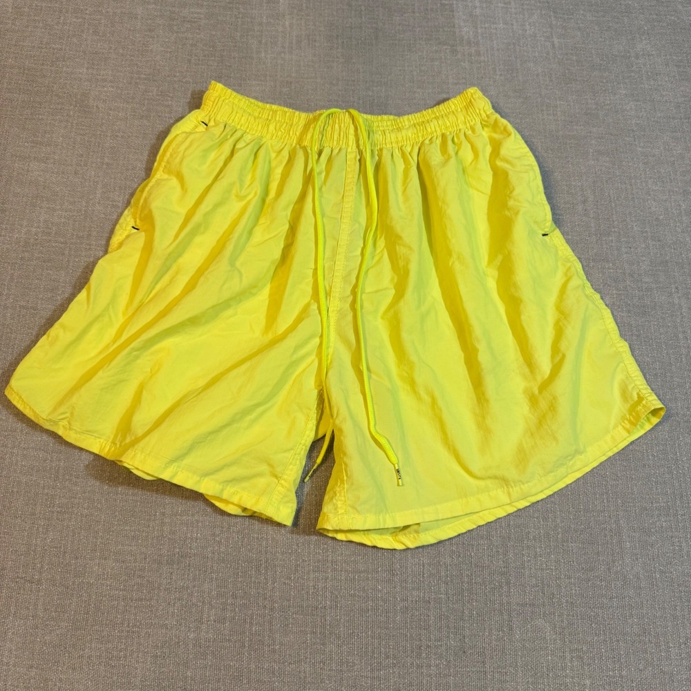 Uzzi Active Wear Neon Yellow Nylon Swim Trunks Large Vintage‎ 90s Beachwear